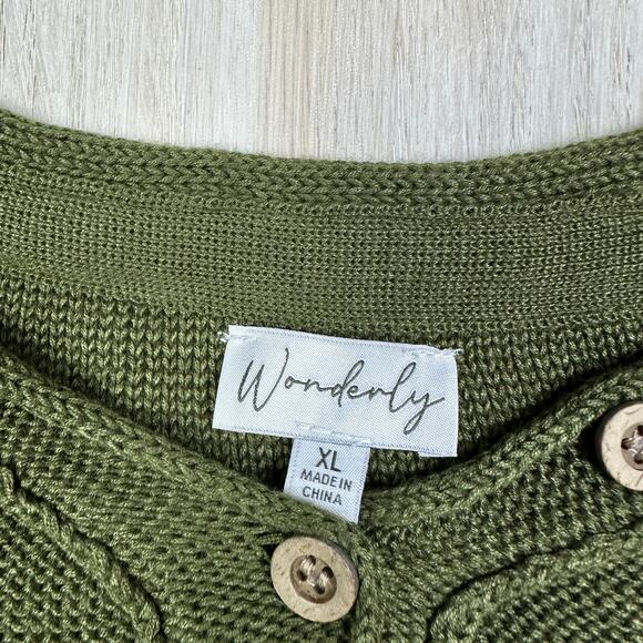 NWT Wonderly Fall Olive Drop Shoulder Henley Neck Pullover Boxy Sweater XL - Picture 9 of 14